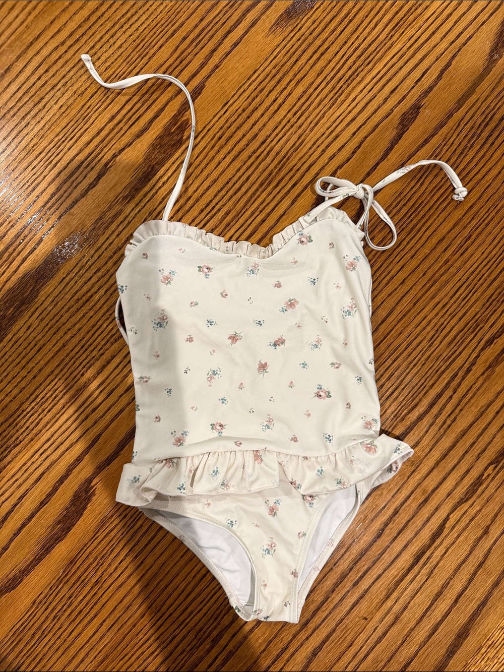 Jamie Kay Cream Floral Ruffle One-Piece Swimsuit with Pink & Blue Flowers